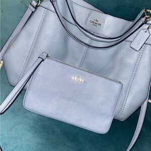 Coach Blue Pebble Leather Shoulder Bag & Wristlet ; Cross Body Strap INCLUDED